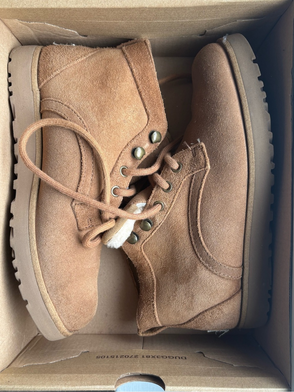 UGG Bethany Chestnut Suede Shearling Lace-Up Boots Size 5